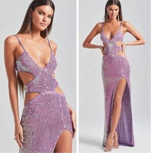 RETROFETE Coco Crochet Sequin Embellished Cutout Iridescent Maxi Dress M/L